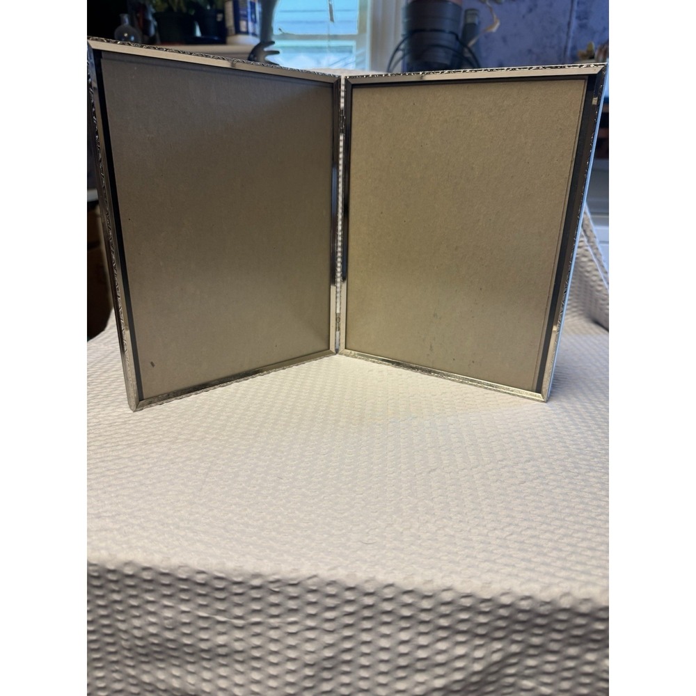 Vintage Silver Tone Double Picture Frame 8x10 Photo‎ Hinged Embossed Bottom Load